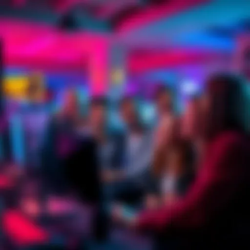 Group of people gathered around a computer laughing at negative reviews of Funrize Casino on forums