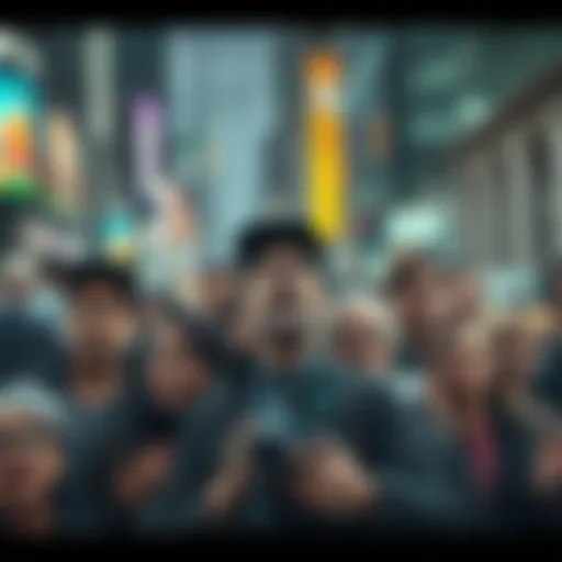 People reacting to chaos in everyday life A diverse group of people showing various emotions as they face unexpected events in a busy city setting