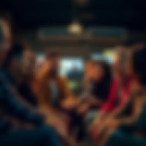 A diverse group of people sitting together, discussing their emotions and intentions for the day ahead, with positive and thoughtful expressions.