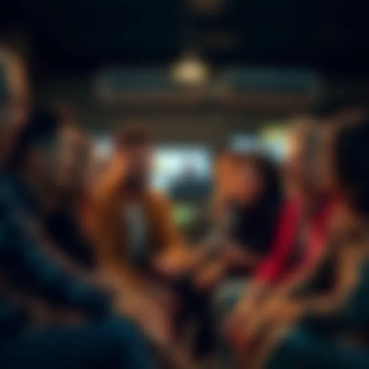 A diverse group of people sitting together, discussing their emotions and intentions for the day ahead, with positive and thoughtful expressions.