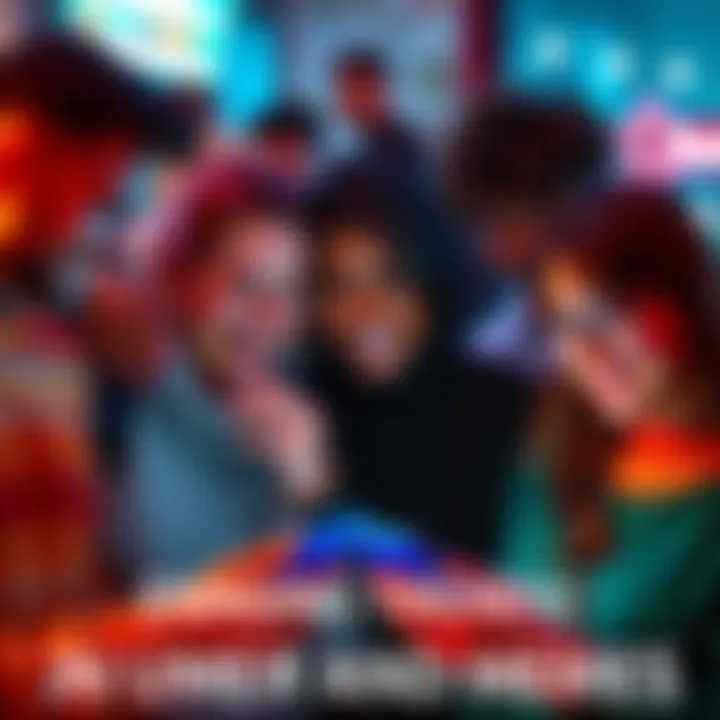 A group of people laughing while looking at memes on their smartphones