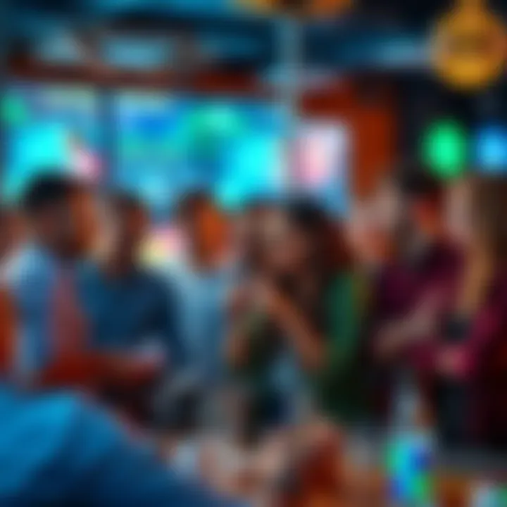 Group of people discussing their experiences with long-distance betting losses in a lively setting