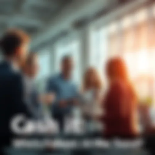 A group of people discussing cash flow strategies in a bright office setting.