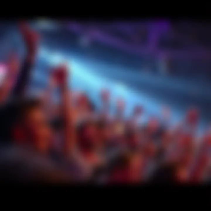 A crowd of people enjoying a lively event filled with energy and joy, expressing their enthusiasm with smiles and cheers.