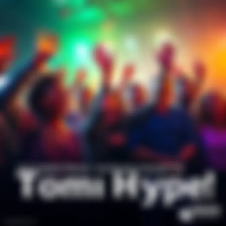 People Celebrating Together A group of diverse people joyfully cheering and expressing excitement in a lively atmosphere.