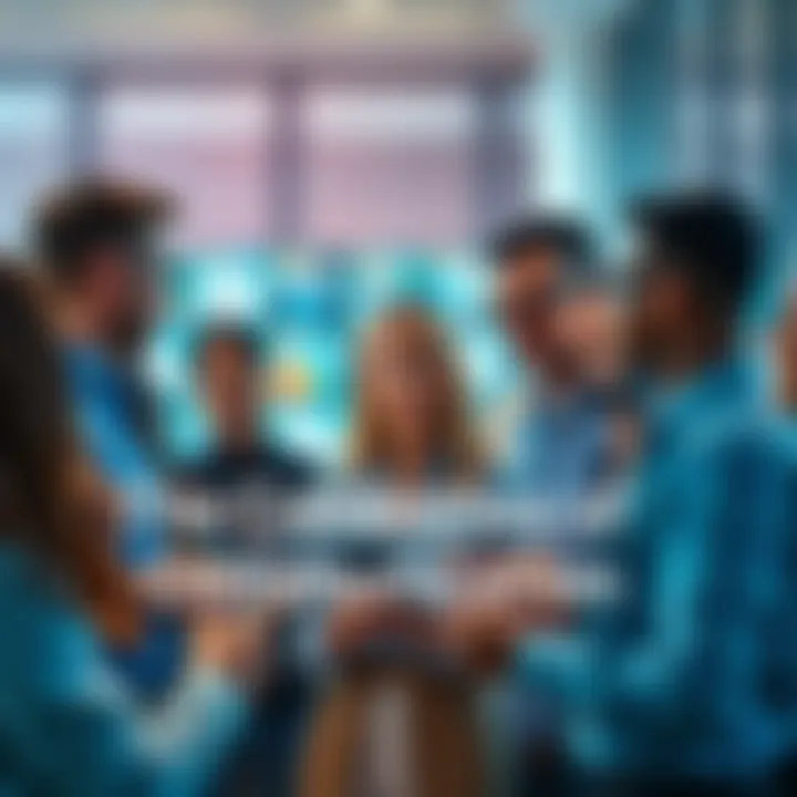 A diverse group of people engaging in conversation with digital devices around them, showcasing modern communication.