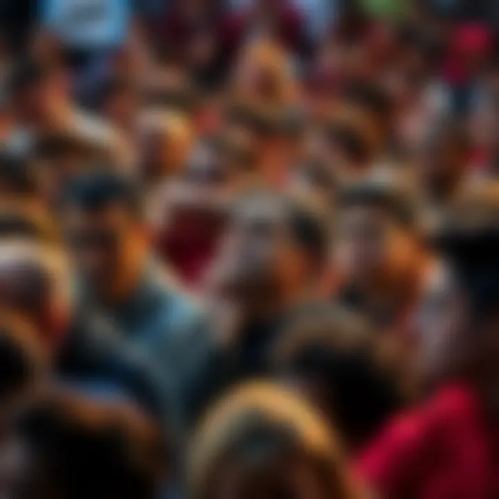 People looking disappointed Crowd of people with sad expressions reflecting on the recent trend that didn't meet expectations