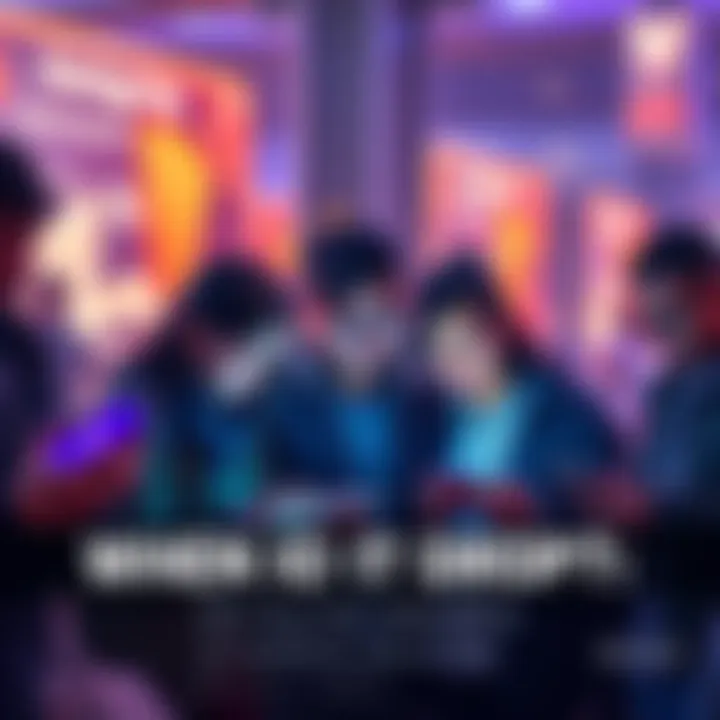 A group of people looking at phones and discussing release dates