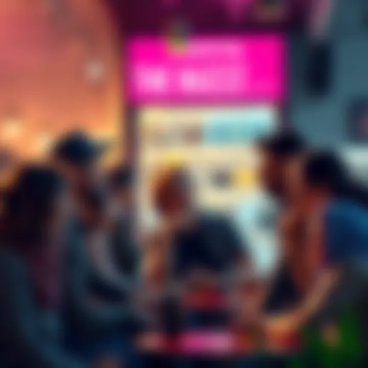 A group of diverse people discussing trends at a coffee shop