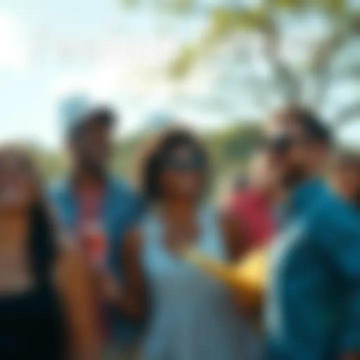 A group of people smiling and laughing in a sunny park, embracing positivity