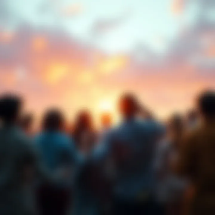 People holding hands in prayer A diverse group of people standing together, holding hands in a circle while praying, symbolizing unity and hope