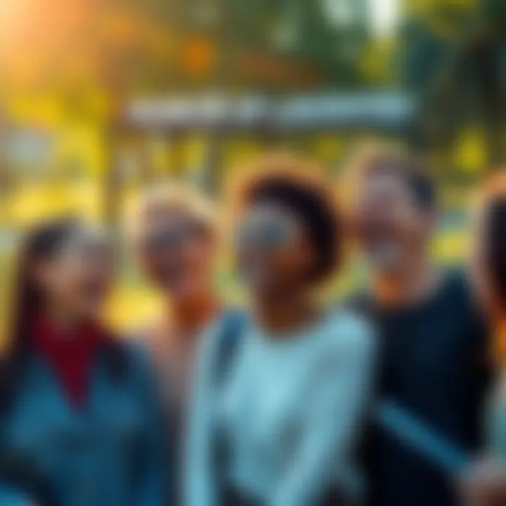 A group of diverse people laughing and enjoying each other's company in a bright park setting