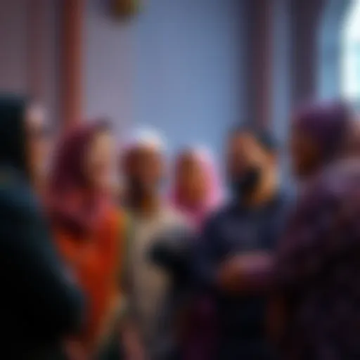 A diverse group of people sharing laughs over cultural jokes related to Islam, showcasing a sense of community