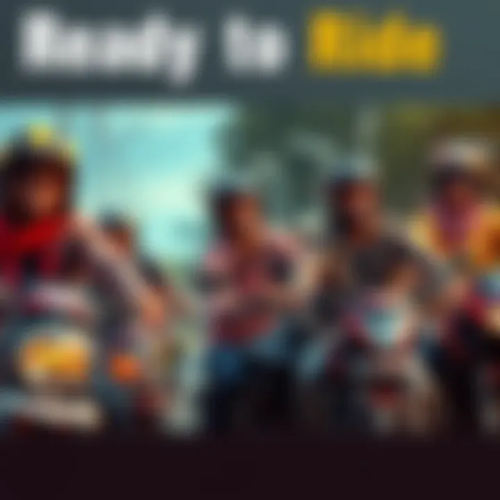 A group of people on bikes, smiling and prepared for an adventure, embracing the thrill of the day ahead.