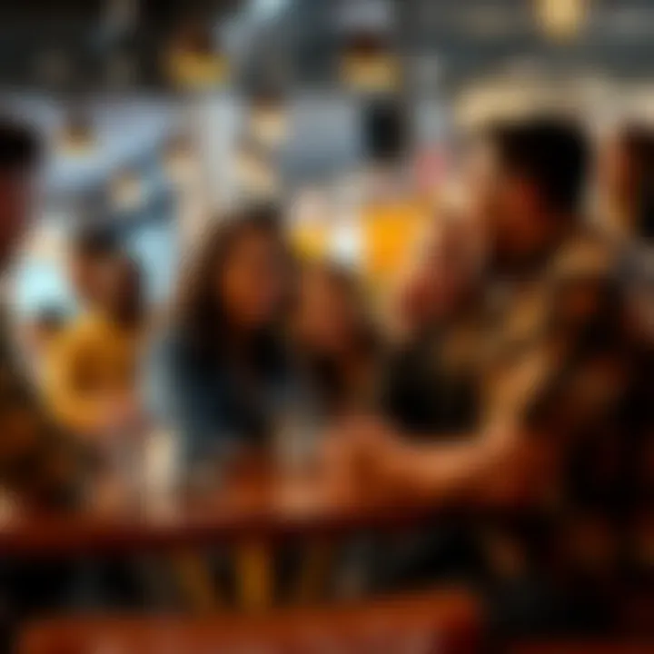 People Sharing Opinions A group of diverse people discussing trending topics at a cafรฉ