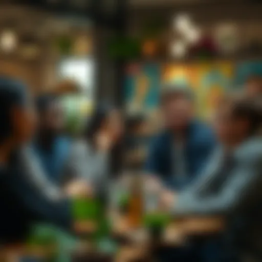 A group of people discussing their daily thoughts in a cozy café setting, featuring diverse perspectives and expressions.