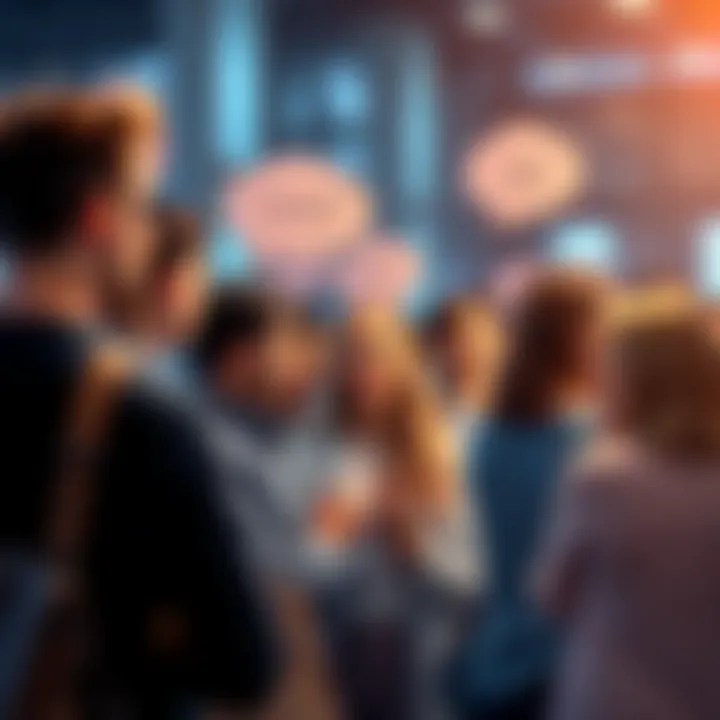 A diverse group of people engaging in conversation, sharing their opinions and thoughts on various topics, with speech bubbles illustrating their ideas.