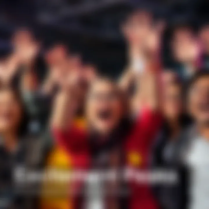 A group of people expressing disbelief and excitement together, with smiles and raised hands.