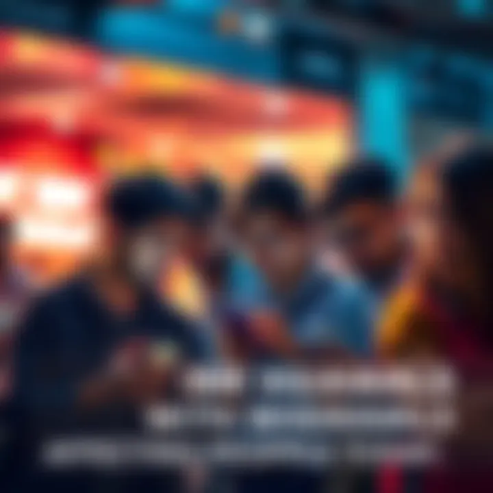 A group of frustrated people looking at their phones while discussing issues with withdrawing INR