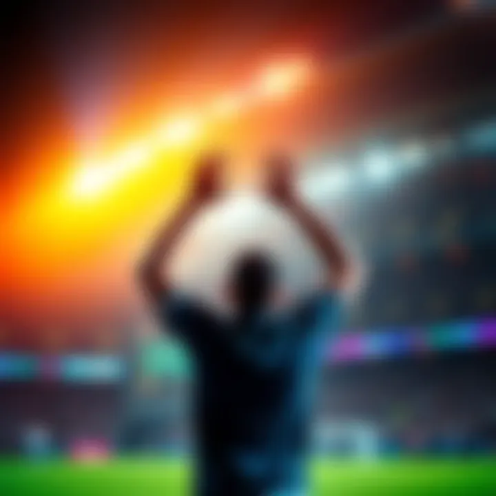 A person raises their hands in excitement after winning a sports bet, showing joy and triumph.