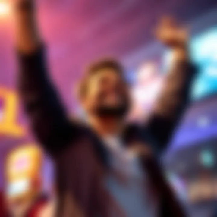 A person smiling with arms raised in a moment of joy, symbolizing relief and freedom from gambling, with a bright background