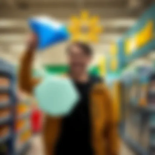 A person with a joyful expression holds up a large diamond prize while standing inside a Walmart store, symbolizing a big win after a tire issue during vacation.