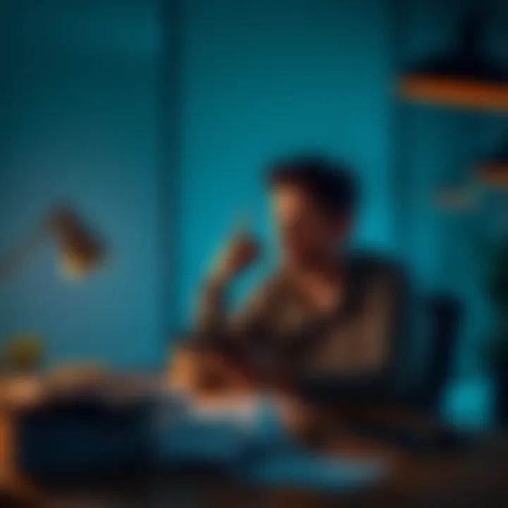 A person sitting at a desk with financial documents and a calculator, looking thoughtfully at their options to cash out investments.