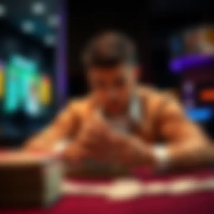 Individual sitting at a table counting stacks of cash after a big win, contemplating withdrawal decisions