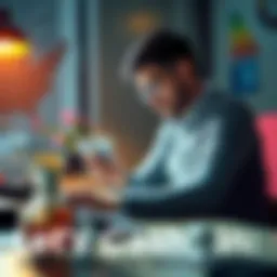 A person sitting at a desk, counting cash with a laptop open, symbolizing financial success and opportunities.