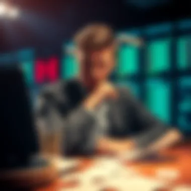 Person looking determined after a lost bet A person sitting at a table, reflecting with a determined expression, surrounded by betting slips and a notebook for planning their next moves.