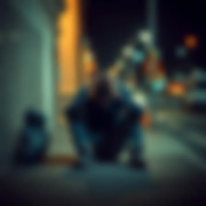 Person in Despair A person sitting alone on a sidewalk, head in hands, showing signs of emotional struggle and hopelessness.