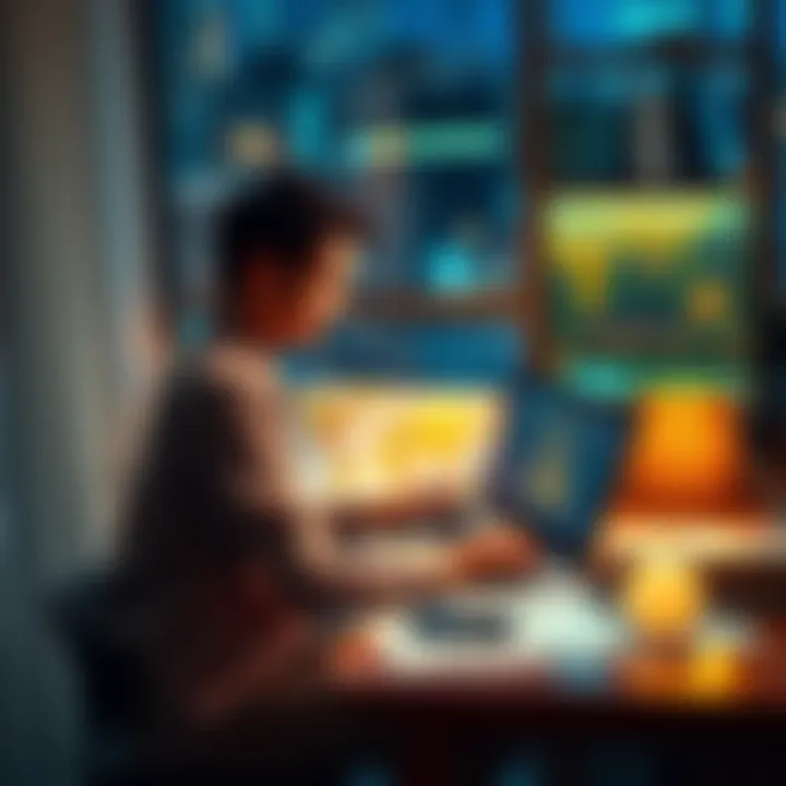 A person sitting at a desk with a laptop and a map, planning their move to another country while considering online accounts