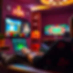 A person sitting comfortably at home playing online poker on a laptop with a colorful screen