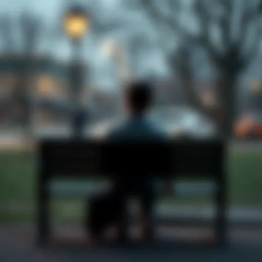 A person sitting alone on a park bench, looking thoughtful and a bit sad after experiencing a disappointment.