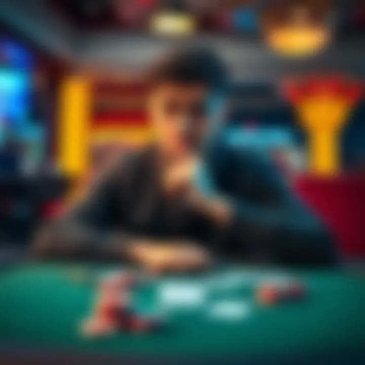 A person sitting at a table looking thoughtful with gambling chips and cards in front of them, symbolizing struggles with gambling habits.