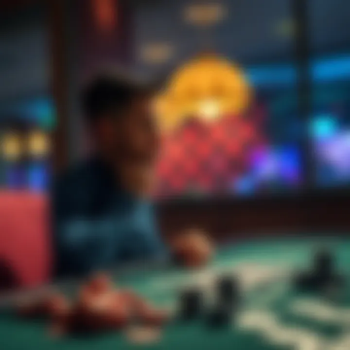 A person sitting alone at a table, surrounded by playing cards and chips, looking contemplative about their gambling choices.