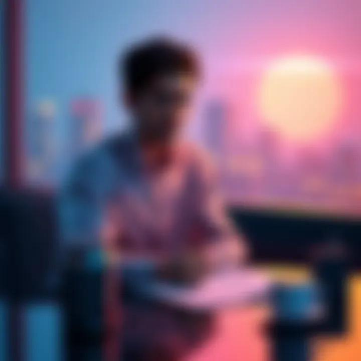 Individual sitting alone at a table with a concerned expression, papers and a coffee cup nearby, reflecting on financial loss from betting