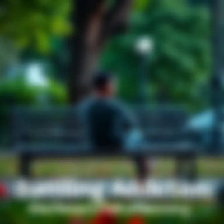 A 33-year-old person sitting on a park bench, looking thoughtful as they think about their struggles with addiction and the hope for recovery.
