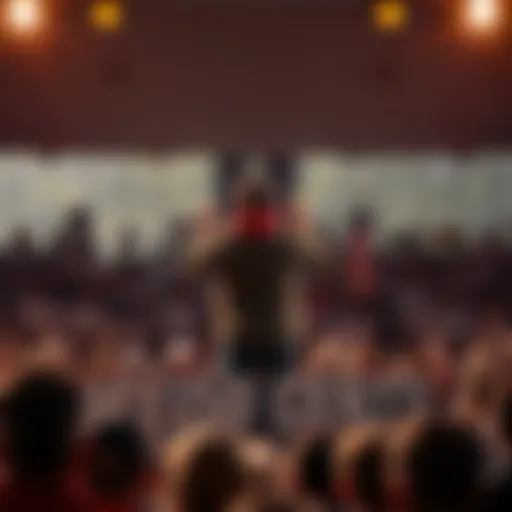 Individual standing on a stage addressing a crowd with passion, emphasizing the importance of voicing opinions.