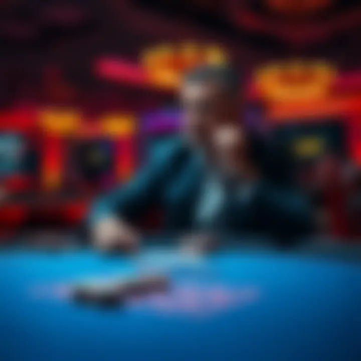 Individual sitting at a table with cards and chips, looking thoughtful while pausing from playing Baccarat