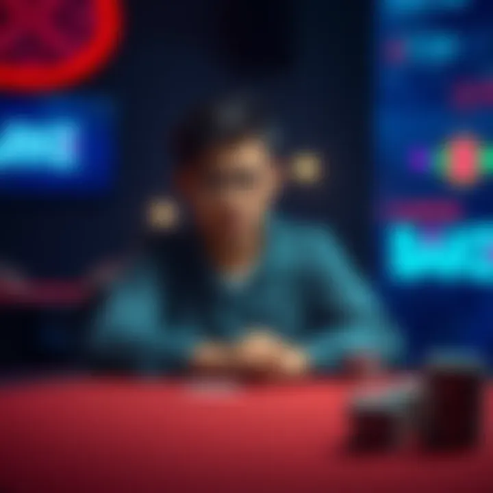 Person sitting alone with a worried expression A person sits alone at a table, looking worried and lost in thought, symbolizing the emotional struggle of gambling addiction.