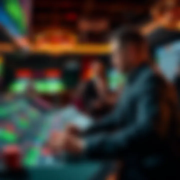 A person at a betting table looking at betting options with chips in hand