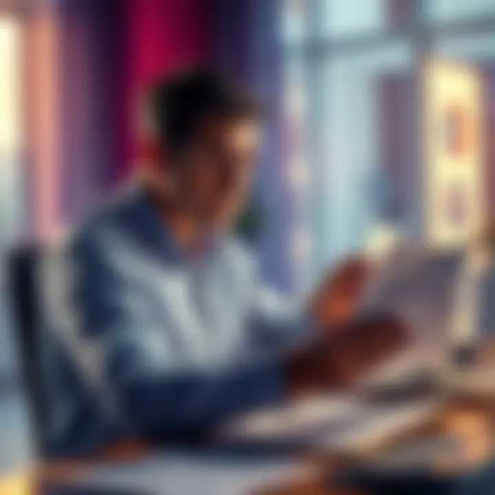 A person sitting at a desk with paperwork, calculating their taxes related to gambling losses, looking concerned.