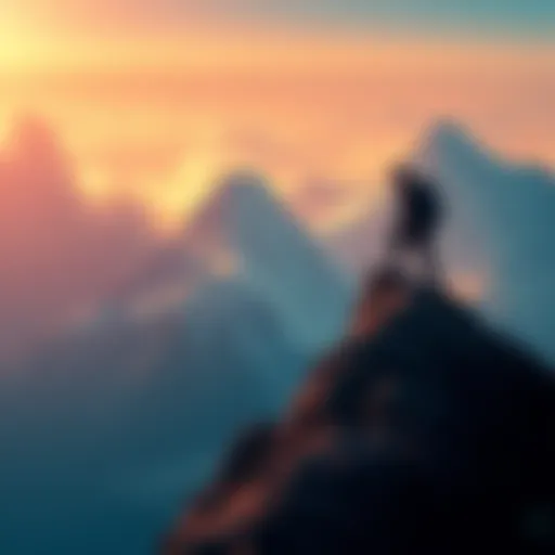 A determined person climbing a steep mountain, symbolizing the journey towards achieving a significant goal