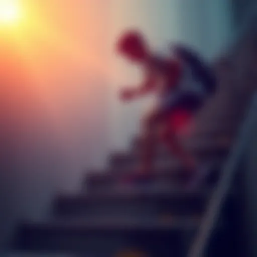 Person overcoming struggles A person climbing a staircase, symbolizing the journey of regaining motivation and achieving goals.