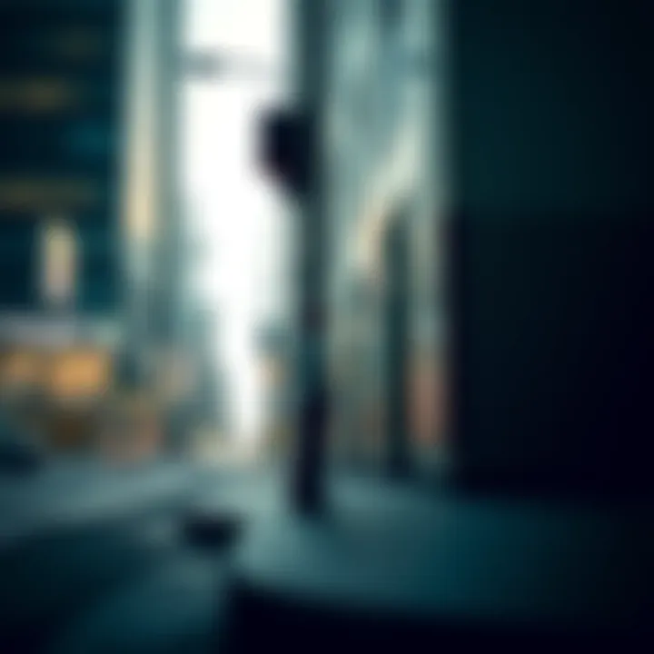 Person hesitating at a corner A person stands nervously at a street corner, contemplating whether to touch it, reflecting doubt and caution.