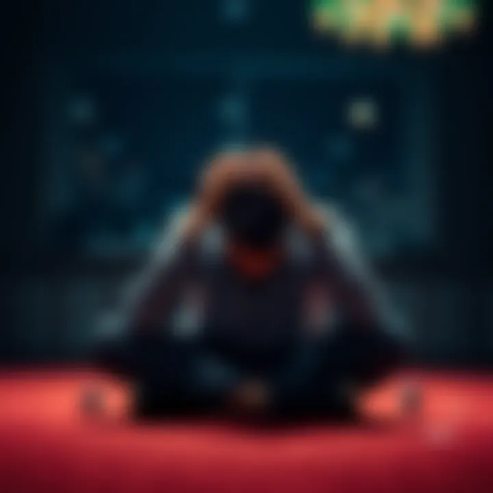 A distressed person sits on the floor with their head in their hands, reflecting on their gambling debt.