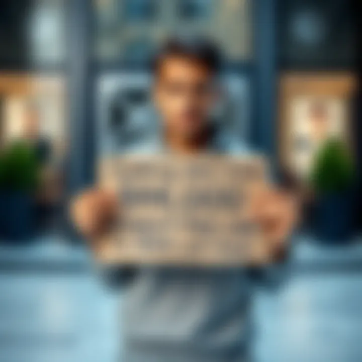 A concerned individual holding a handmade sign requesting a $4,000 interest-free loan to pay off debt, looking hopeful for assistance.