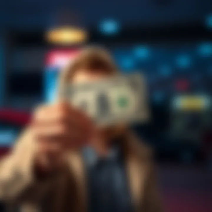 Person holding $3 bill A person holds a $3 bill, looking excited and hopeful about a chance to win big.