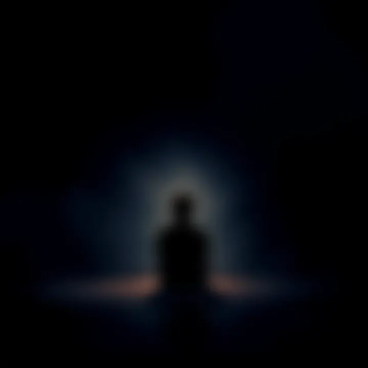 Person in Reflection A person sits alone in a dimly lit room, looking pensive and worried, with a shadowy atmosphere around them.